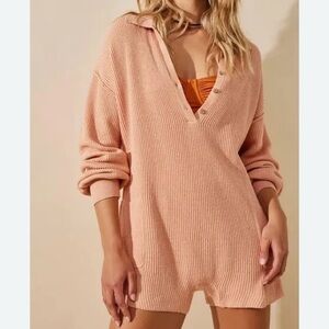 NWT Free People Beach Picnic Sweater Romper in Cream